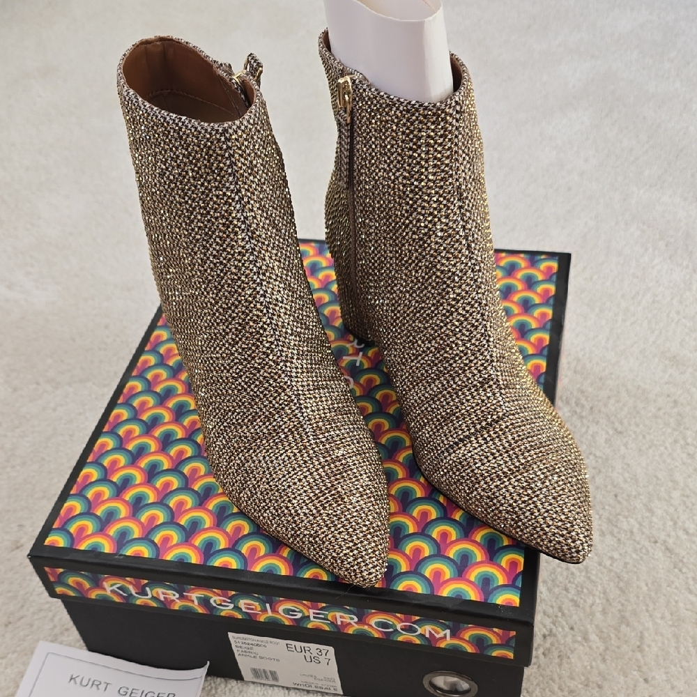 Kurt Geiger Women's Textured Gold Ankle Booties